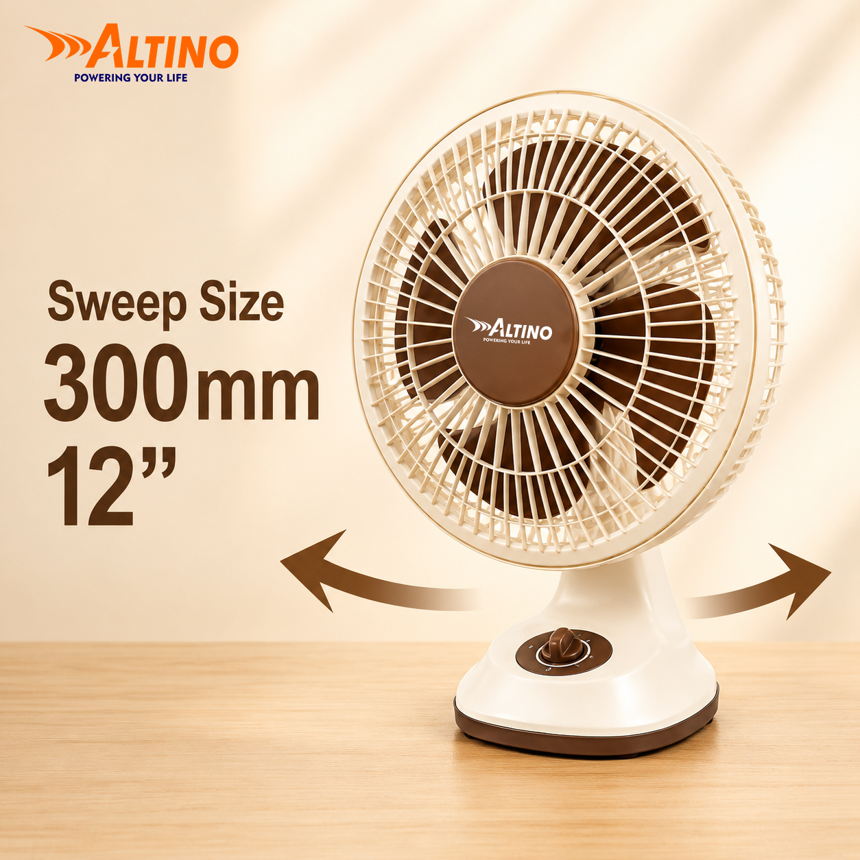 Altino Premuim Powerful Oscillation Table Fan for Home & Office| High Air Delivery| Anti-Dust Decorative Star Rated Table Fan | 3 Speeds | Easy to Clean, 1 Yr Warranty (White Cream, 12 Inch)
